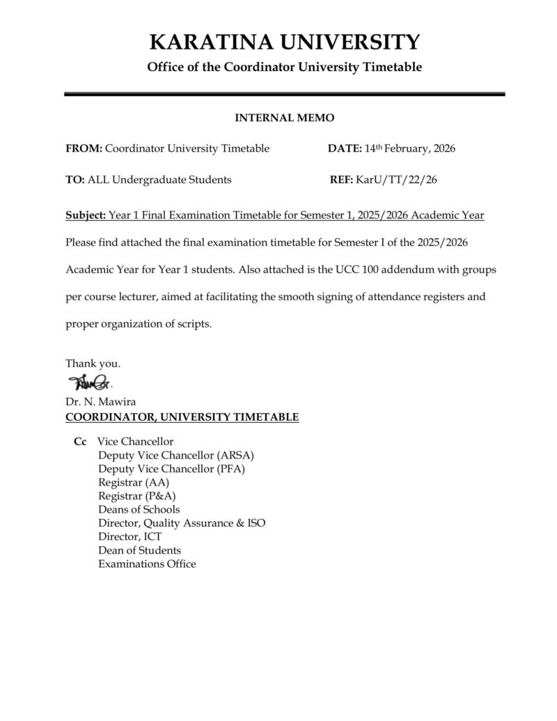 YEAR 1 FINAL EXAMINATION TIMETABLE FOR SEMESTER 1, 2025/2026 ACADEMIC ...