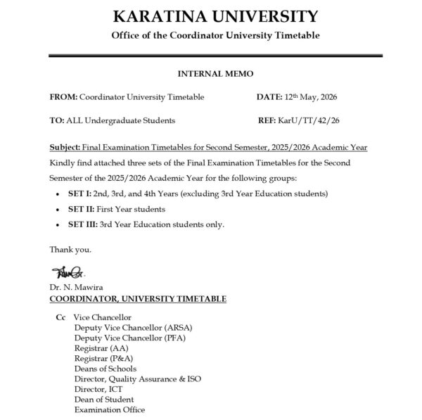 Final Examination Timetables for Second Semester, 2025/2026 Academic ...