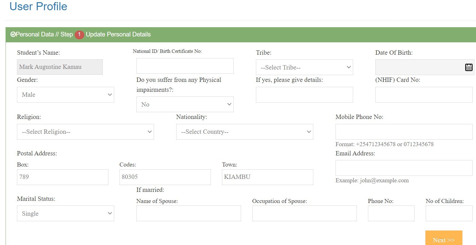 Step 1 - Update Personal Details